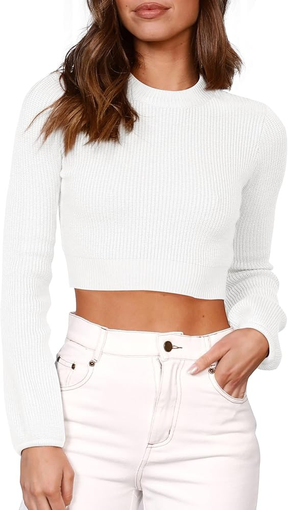 GeGekoko Women's Sexy Crew Neck Cropped Sweaters Ribbed Knit Lantern Sleeve Fall Winter Jumper To... | Amazon (US)