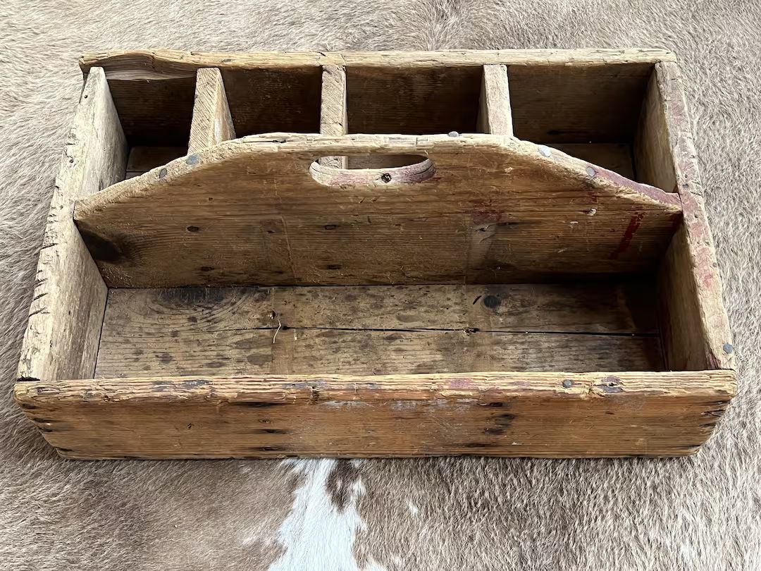 Antique Wooden Tool Carrier  Primitive Handmade Tool Box  - Etsy | Etsy (US)