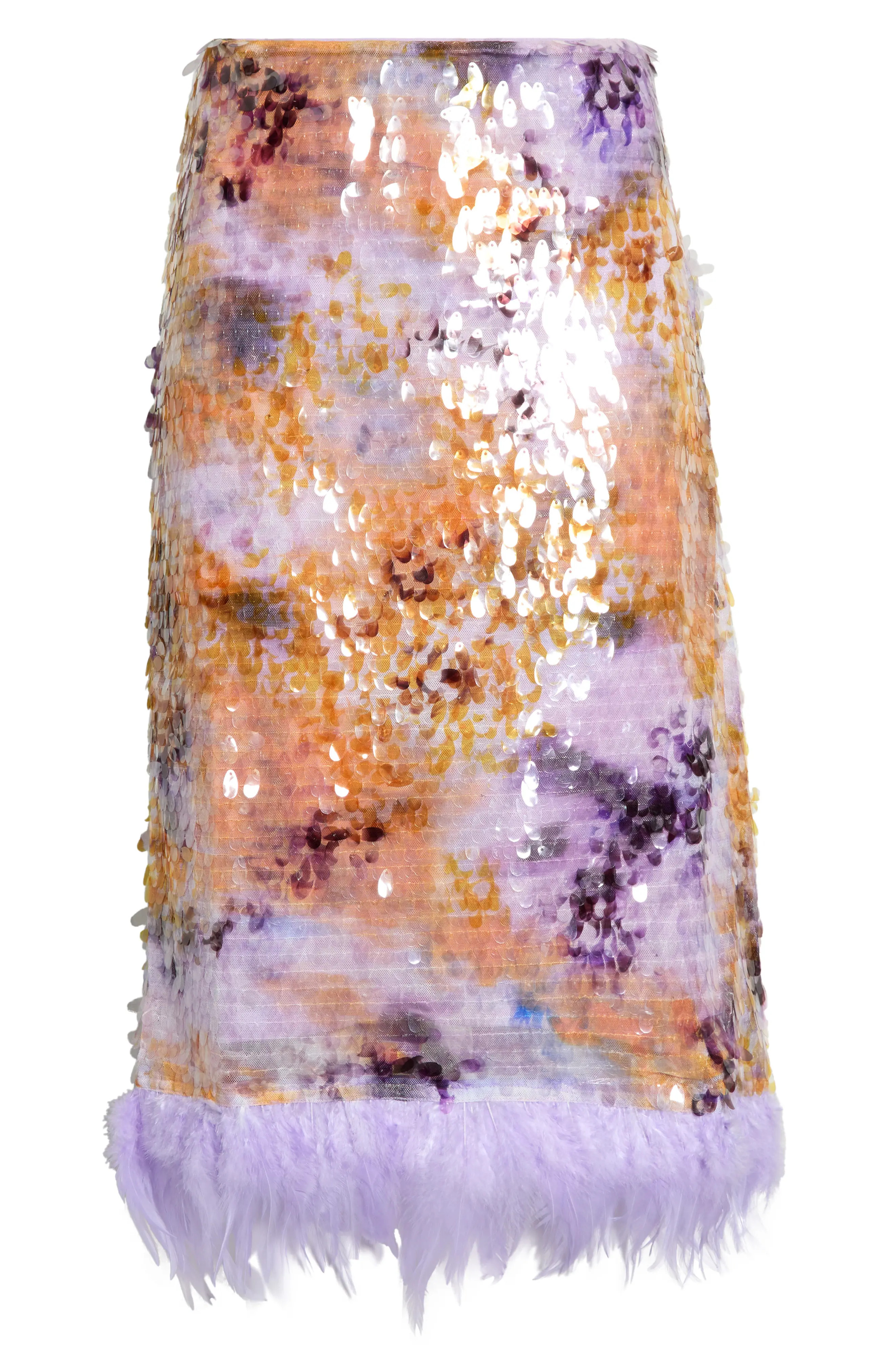 STAUD Fen Paillette & Feather Skirt in Afterglow at Nordstrom, Size 4 | Nordstrom