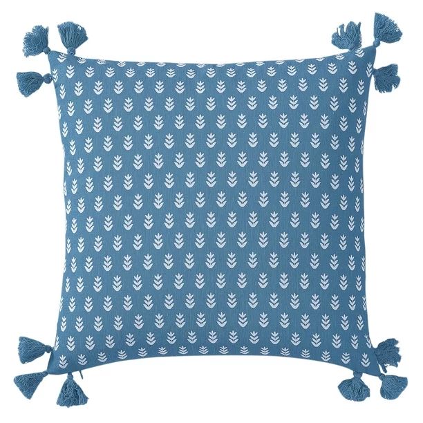 Better Homes & Gardens, Blue Block Print Floral Throw Pillow, Square, 20"x20", Blue, 1 Piece - Wa... | Walmart (US)