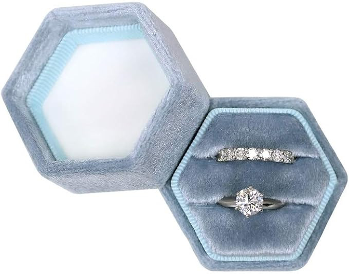 Hexagon Velvet Double Slots Ring Heirlooms Box Engagement Ring Box Proposal Box Ring Display Hold... | Amazon (US)