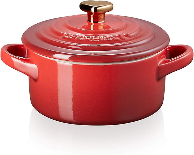 Le Creuset Cerise with Gold Heart Knob Stoneware Mini Round Cocotte, 8 oz | Amazon (US)