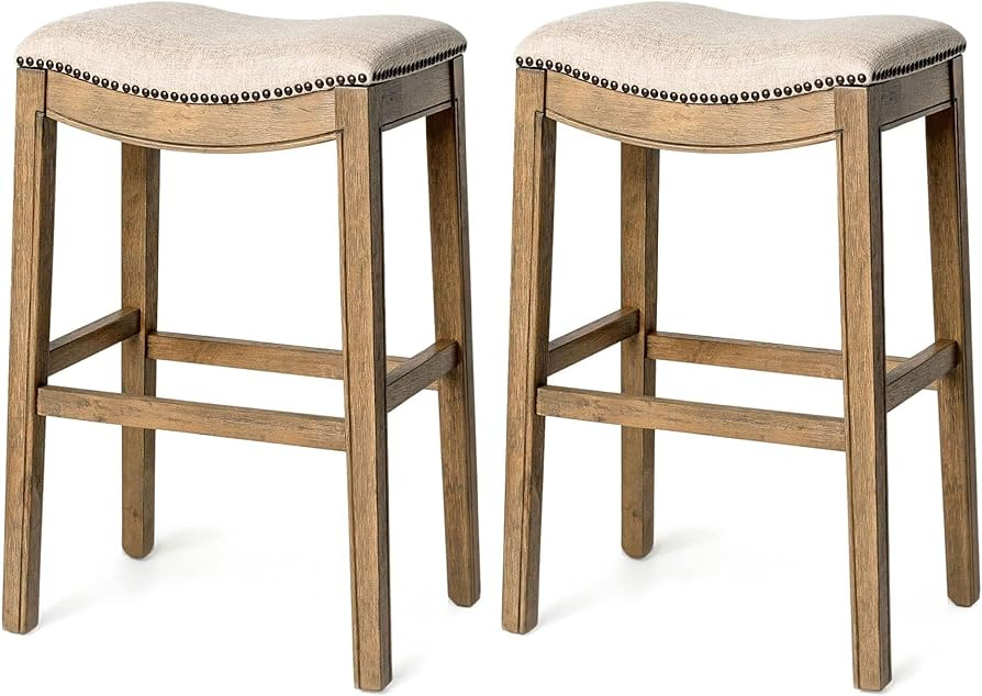 Maven Lane Adrien Backless Bar Stool \u2013 Set of 2 \u2013 31 Inch Saddle Seat with Footrest \u2... | Amazon (US)
