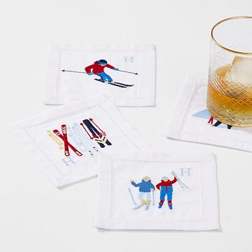 Ski Embroidered Coasters, Set of 4 | Mark and Graham
