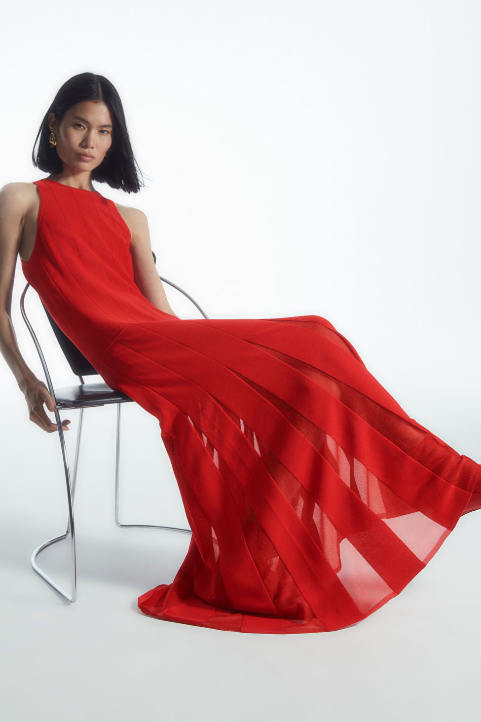 PLEATED RACER-NECK MAXI DRESS - RED - COS | COS UK