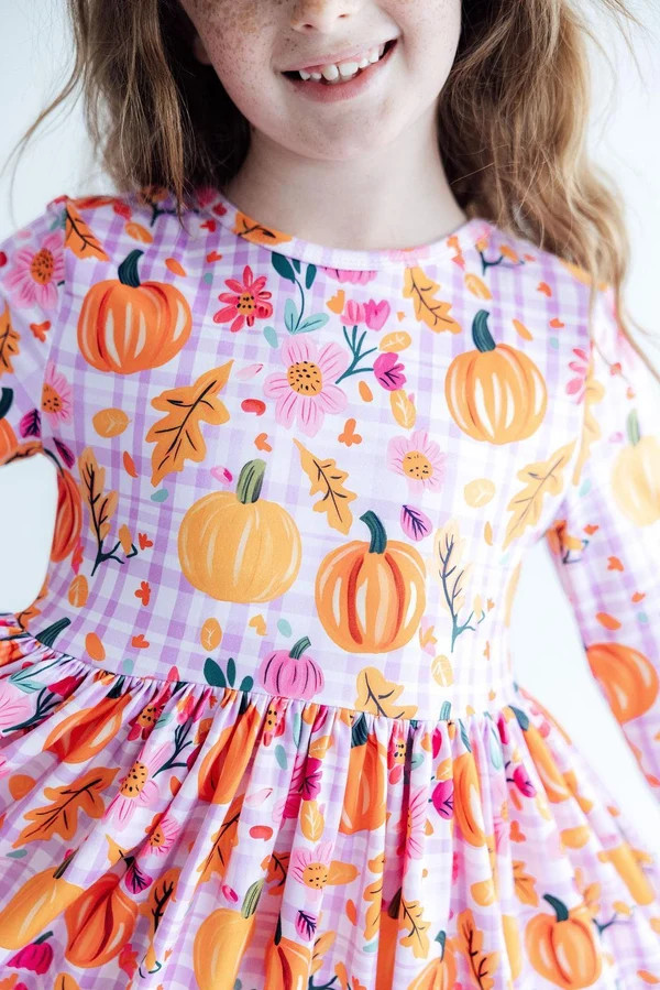 Pumpkin Party 3/4 Sleeve Pocket Twirl Dress | Mila & Rose