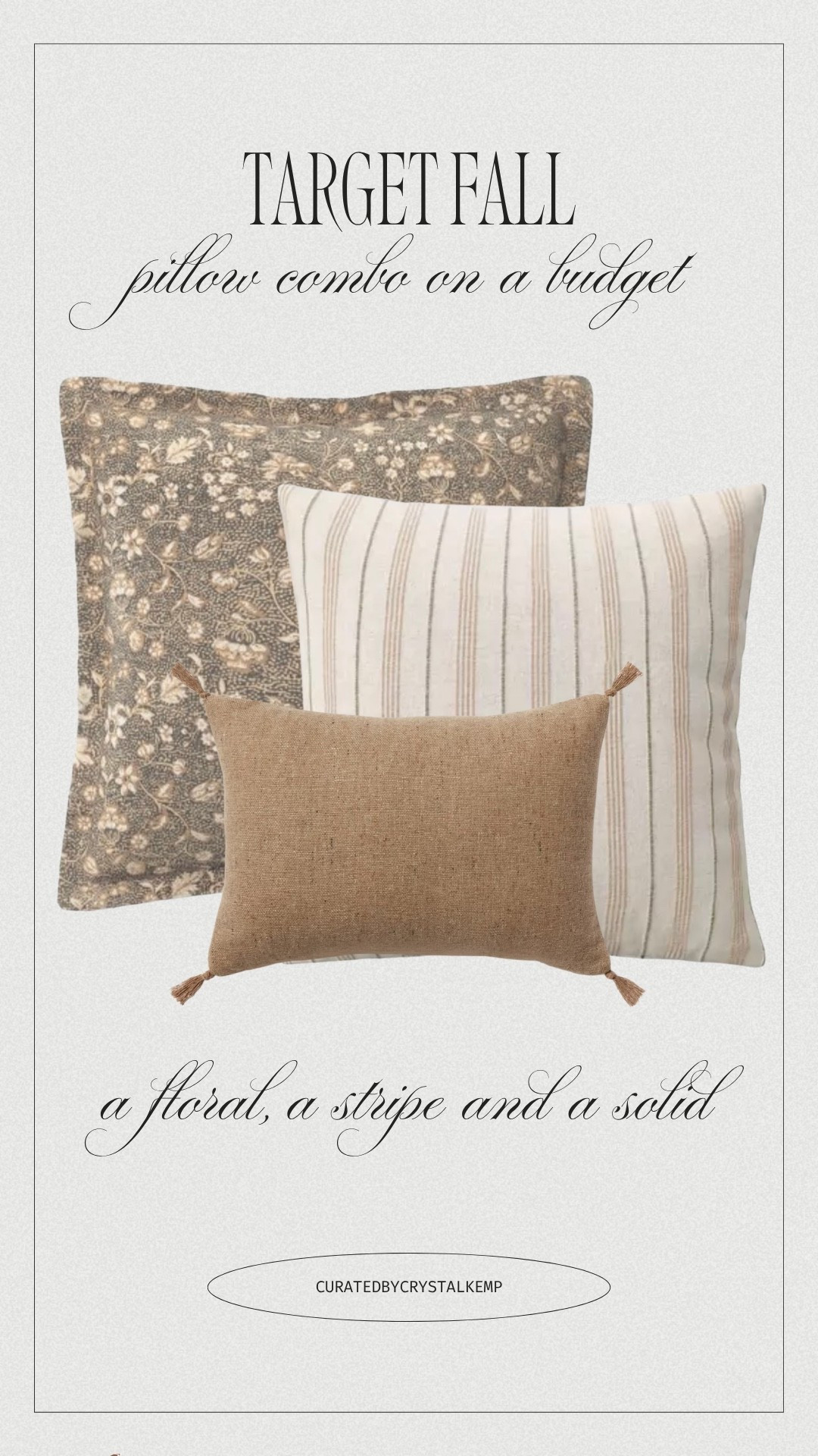 A neutral warm fall throw pillow combo 
On a budget! 
#target #throwpillows #livingroom

#LTKdayinmylife #LTKSaleAlert #LTKHome