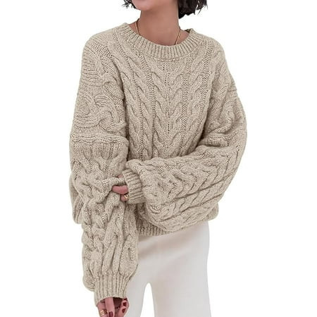 PRETTYGARDEN Womens Sweaters Fall Cable Knit Long Sleeve Crewneck Oversized Sweater Chunky Pullover Loose Outfits | Walmart (US)