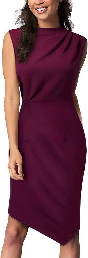 AISIZE Women's Retro Sleeveless High Neck Business Bodycon Pencil Dress | Amazon (US)
