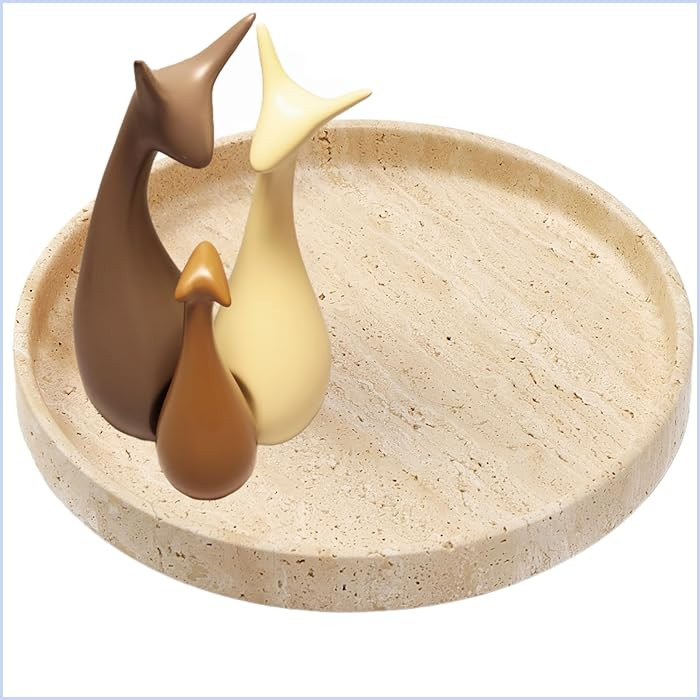 Natural Travertine Vanity Tray – Round Beige Marble Tray for Bathroom, Jewelry, Candle, Perfume... | Amazon (US)