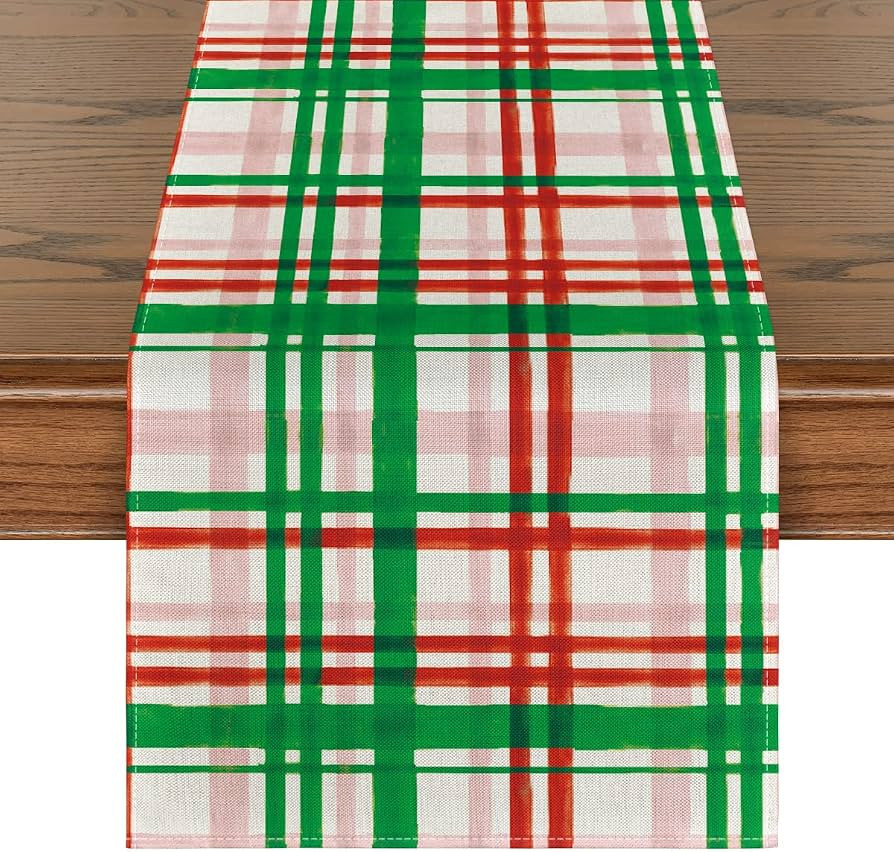 Artoid Mode Green Red Buffalo Plaid Table Runner, Seasonal Fall Christmas Kitchen Dining Table De... | Amazon (US)