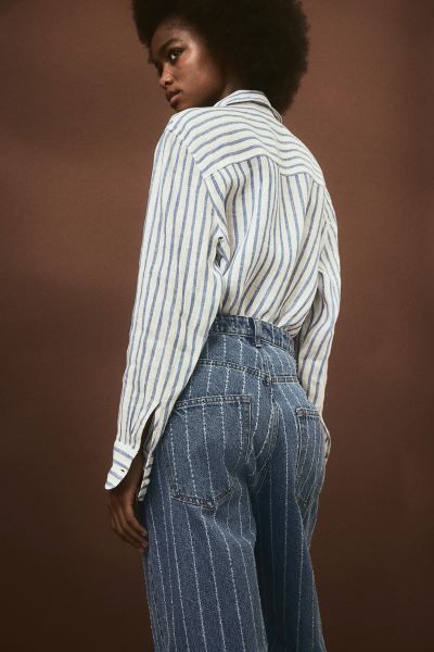 Linen Shirt - White/blue striped - Ladies | H&M US | H&M (US + CA)
