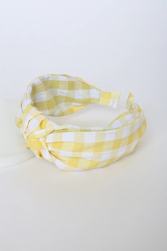 Lemon Yellow Gingham Knotted Headband | Lulus (US)