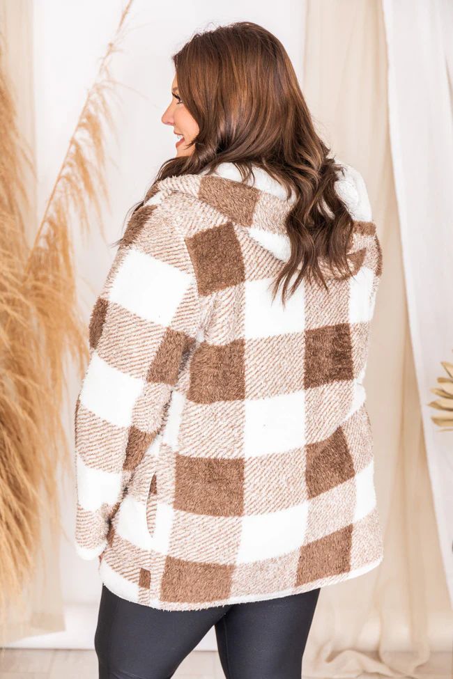 Ultimate Question Brown Plaid Hooded Sherpa Jacket | The Pink Lily Boutique