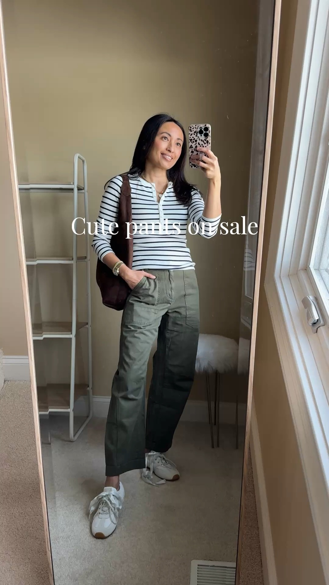 Spring outfit. Cute olive pants on sale. Size down. Utility pants. Nice cut and flattering fit. Cotton material feels luxe  

#LTKOver40 #LTKootd