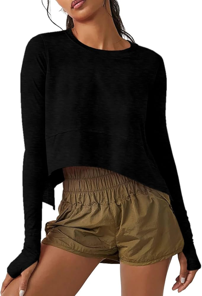 Aurgelmir Womens Casual Long Sleeve Crop Tops Tee Loose Workout Athletic T-Shirts | Amazon (US)