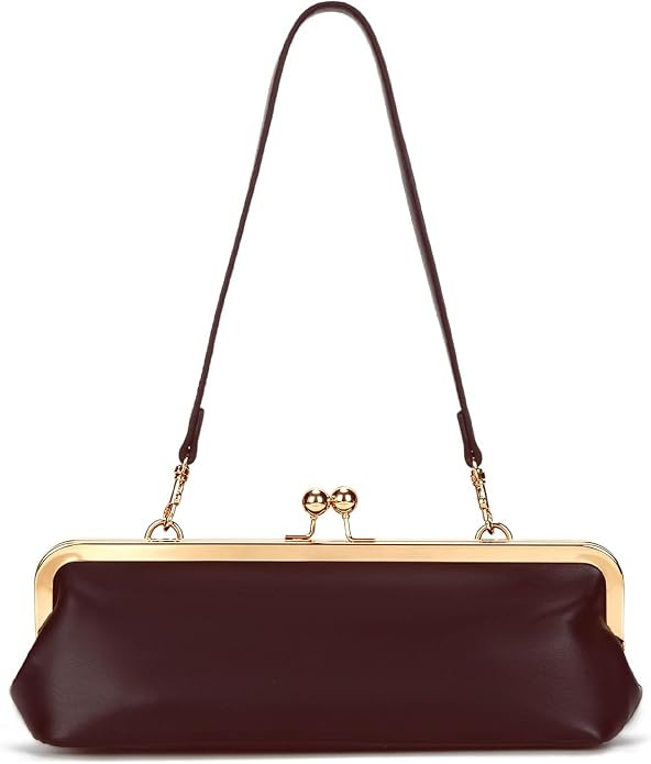 Women's Kiss Lock Shoulder Bag, Classic Small PU Purse with Gold Tone Frame, Underarm Bag for Par... | Amazon (US)