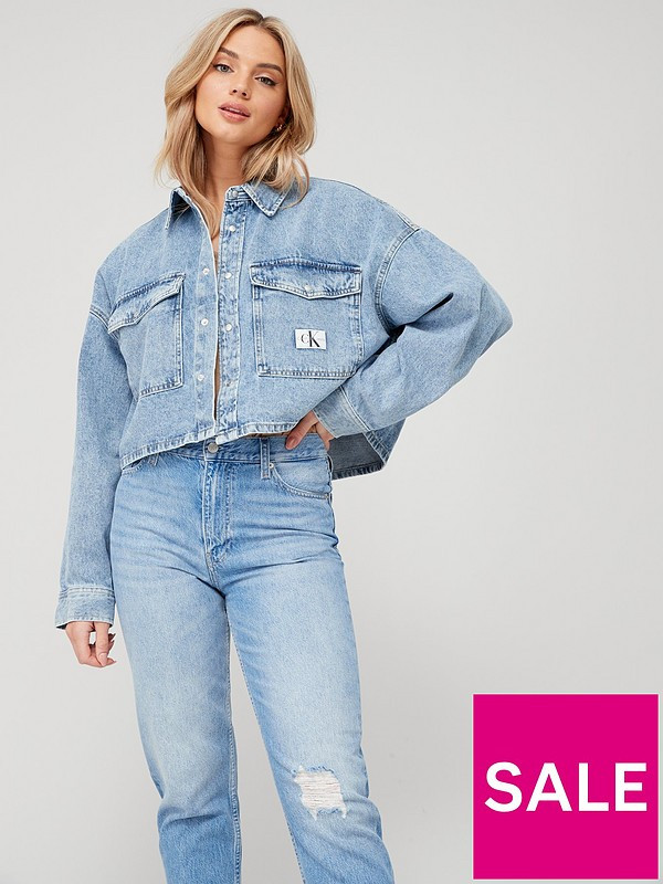 Calvin Klein Jeans Oversized Crop Denim Shirt - Blue | Very (UK)
