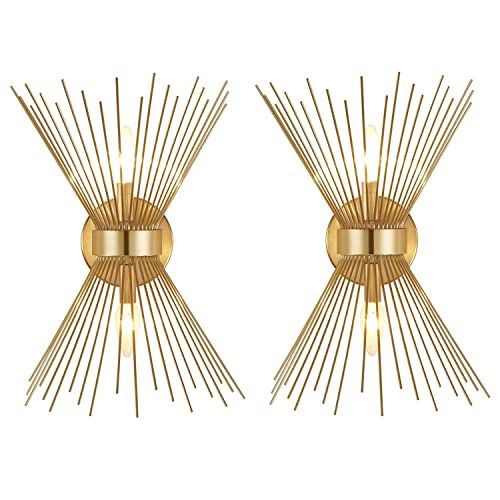 Adcssynd 2 Pack Gold Starburst Wall Sconces Set of Two Over Mirror, Mid Century Modern Wall Light... | Amazon (US)