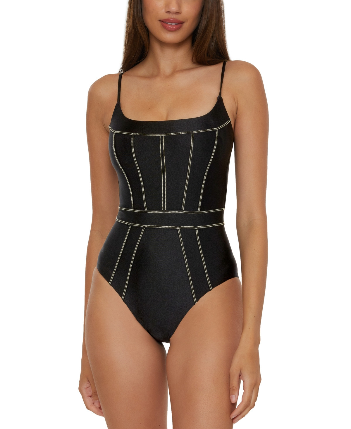 Becca Women's Color Sheen Corset-Seamed One-Piece Swimsuit - Black | Macy's
