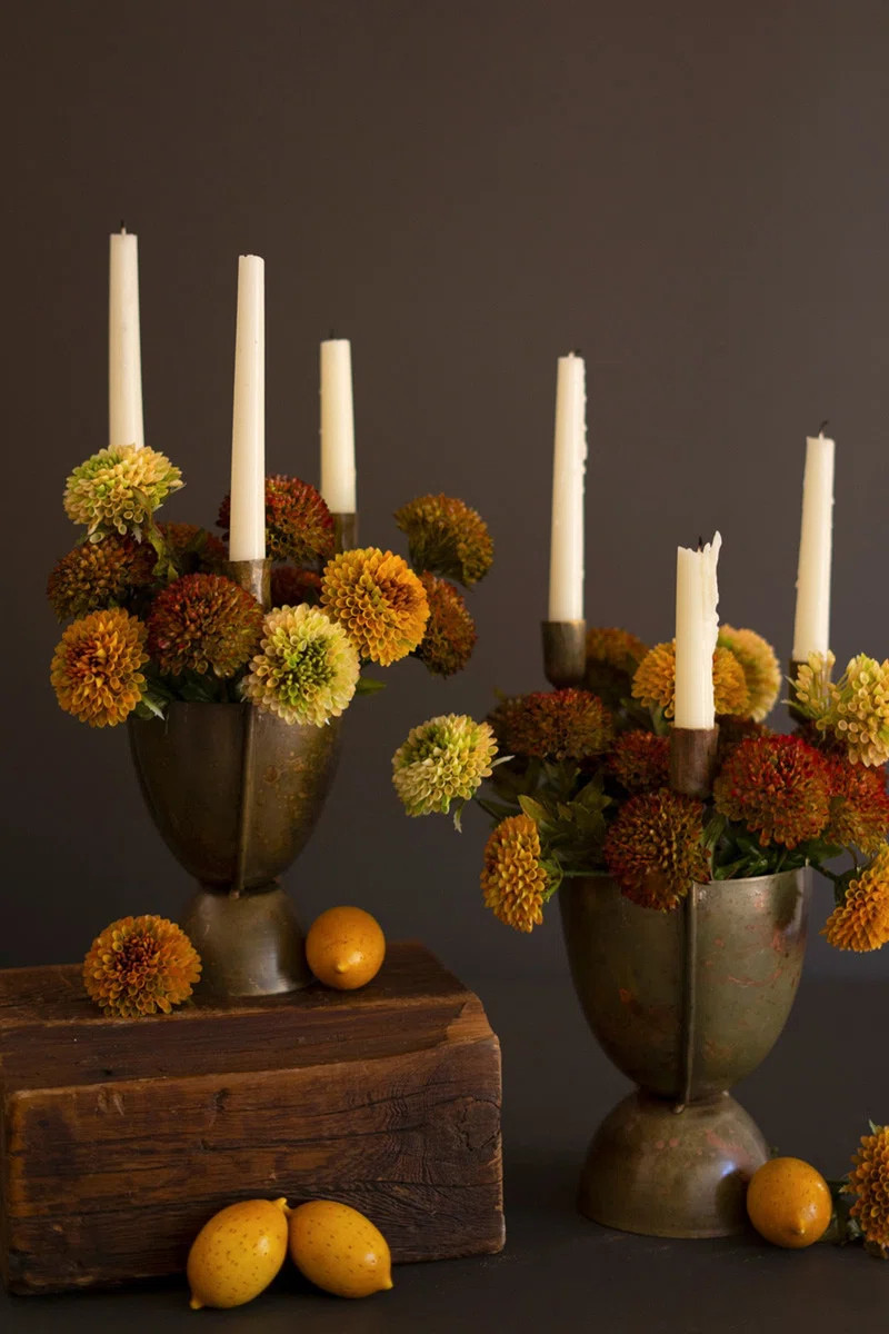 Decorative Metal Taper Holders with Planter Base Gold Finish 14" H, Set of 2 (Set of 2) | Wayfair North America