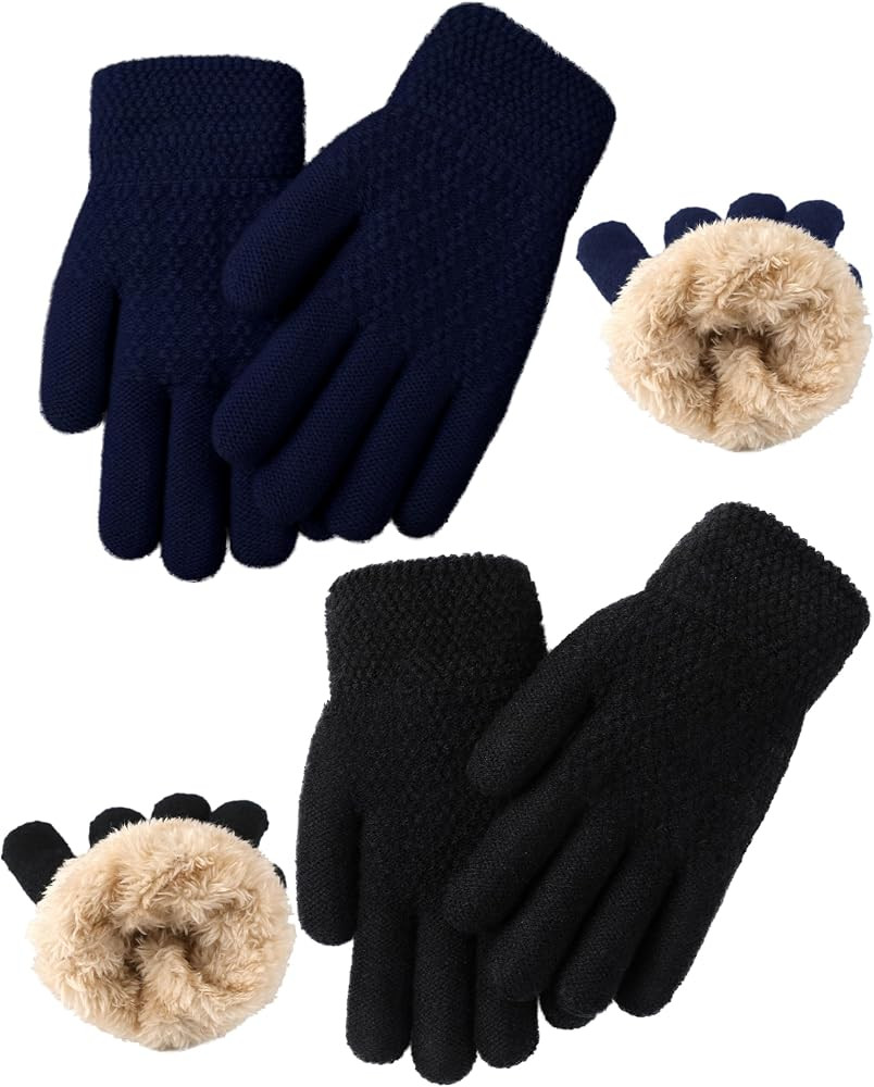 Glooarm 2 Pairs Kids Gloves Winter Thermal Wool Fleece Lined Gloves Thick Knit Glove for Cold Wea... | Amazon (US)