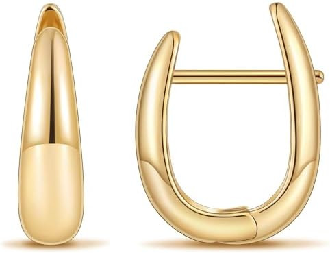 micuco Gold Hoop Earrings for Women, Gold Chunky Hollow Thick Hoops Earrings for Women | Amazon (US)