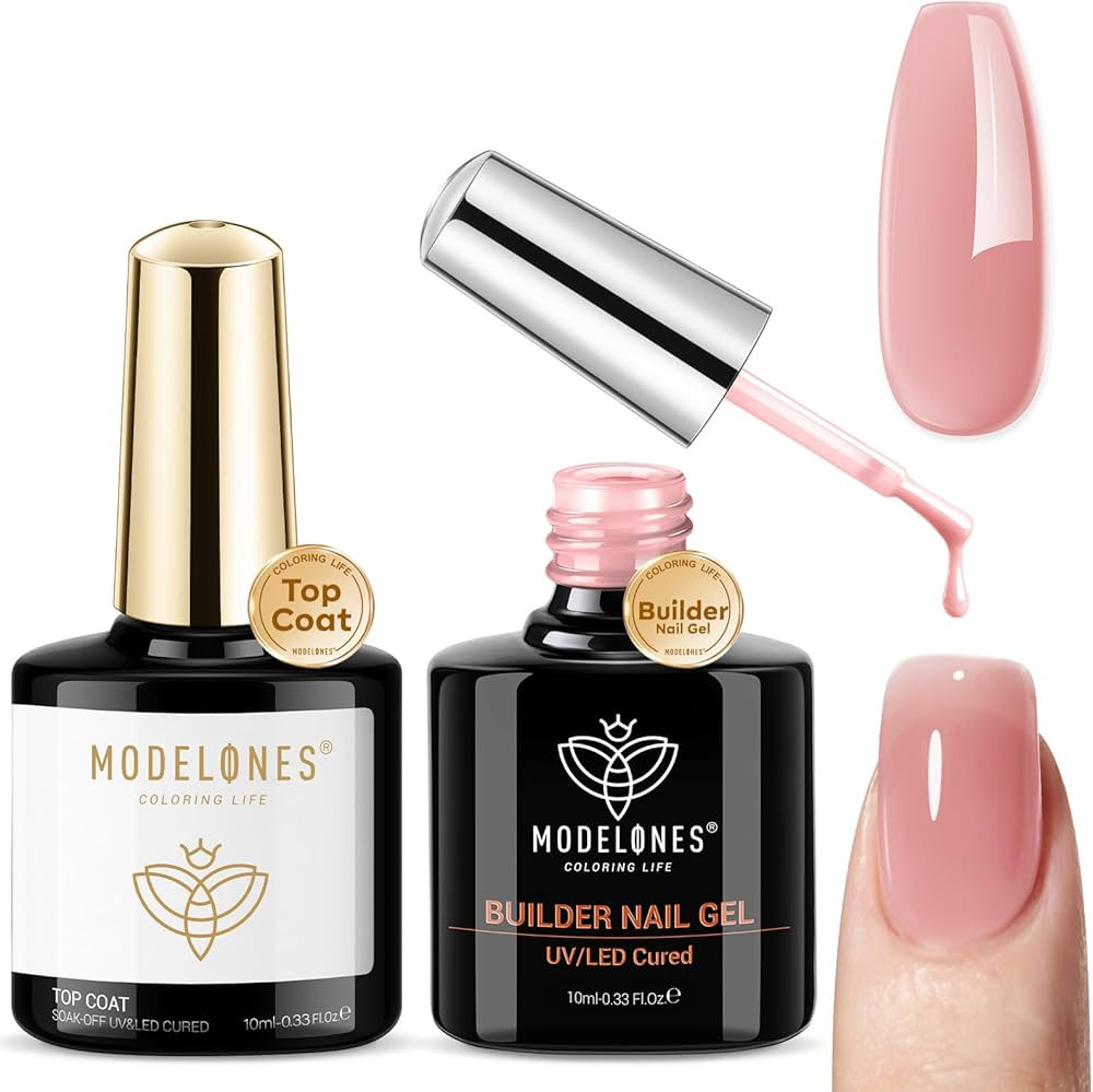 modelones Builder Nail Gel with Gel Top Coat, 8-In-One Nude Pink Builder Acid Free Top Coat for C... | Amazon (US)
