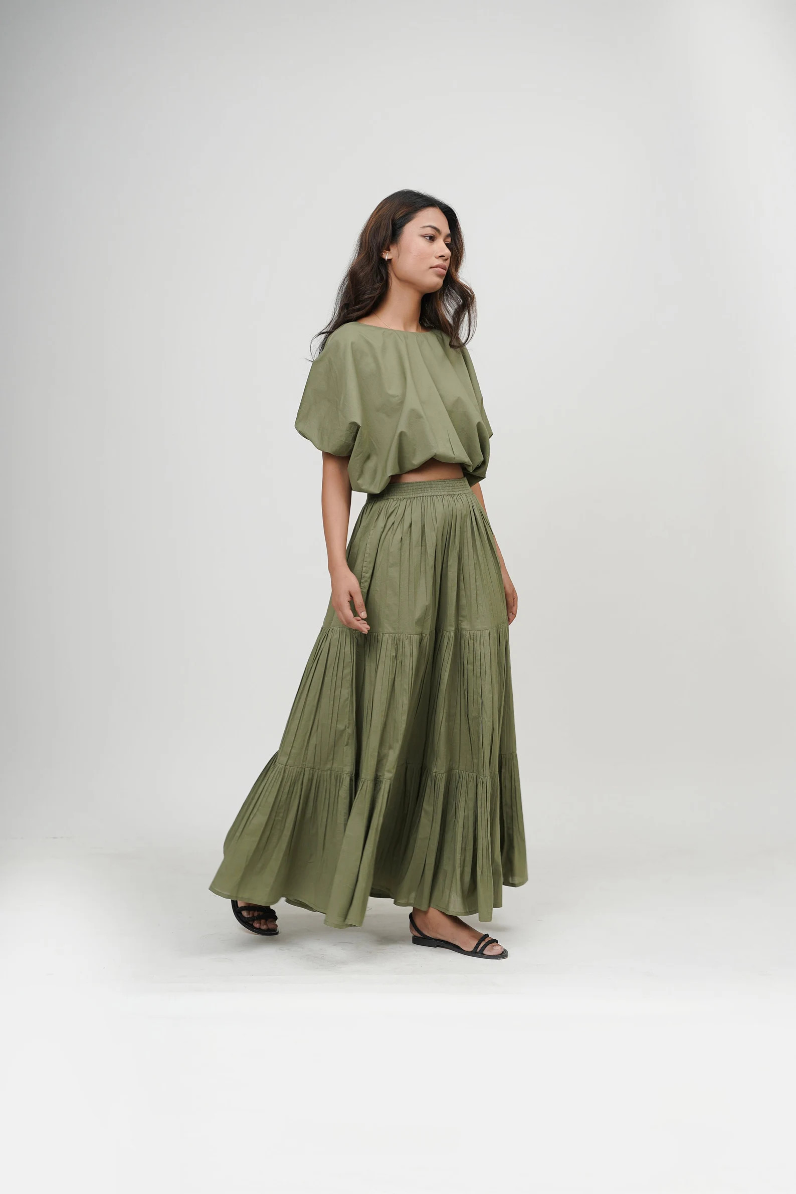 Cotton Long Boho Tier Skirt With Pockets and Boat Neck Crop Top, Comfortable Loose Fit, Plus Size... | Etsy (US)