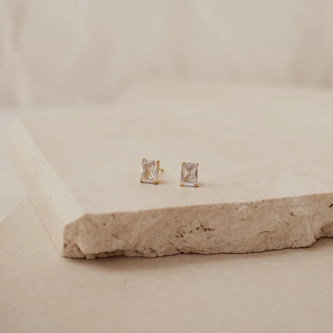 Minimalist Emerald Diamond Earrings • Emerald Cut Diamond Earrings • Perfect Simple Earrings ... | Etsy (US)