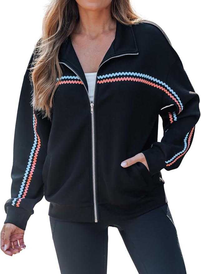 popvil Zip Up Sweatshirt for Women Long Sleeve Stand Neck Comfort Fall Outfits Hoodless Fashion J... | Amazon (US)
