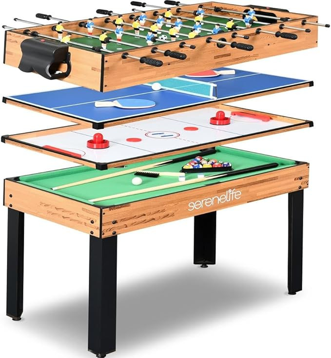SereneLife 4in1 Multi Game Table, 48” Sports Arcade with Accessories, Ping Pong, Air Hockey, Po... | Amazon (US)