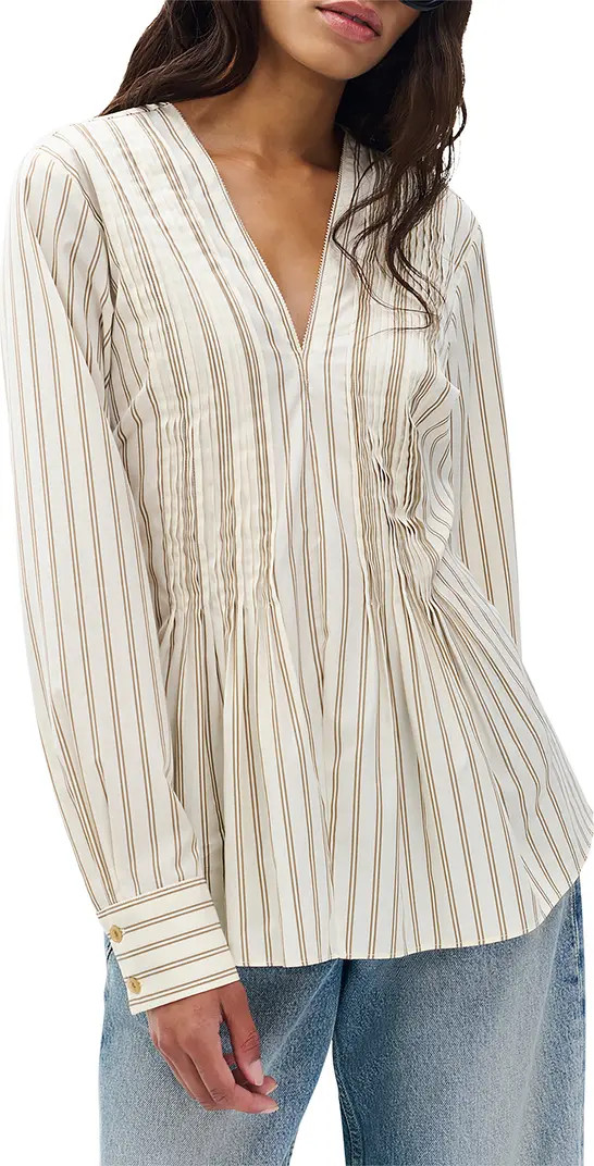 Asher Stripe Pleated Cotton Blouse | Nordstrom