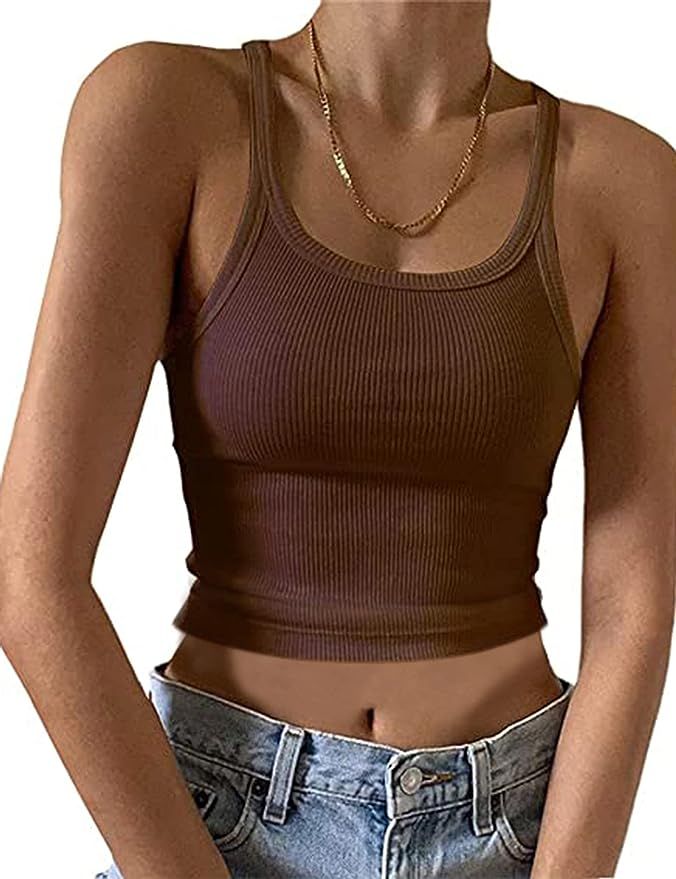 KAMISSY Women's Sleeveless Crop Tank Top Slim Fit Scoop Neck Ribbed Knit Basic Crop Cami Shirts T... | Amazon (US)