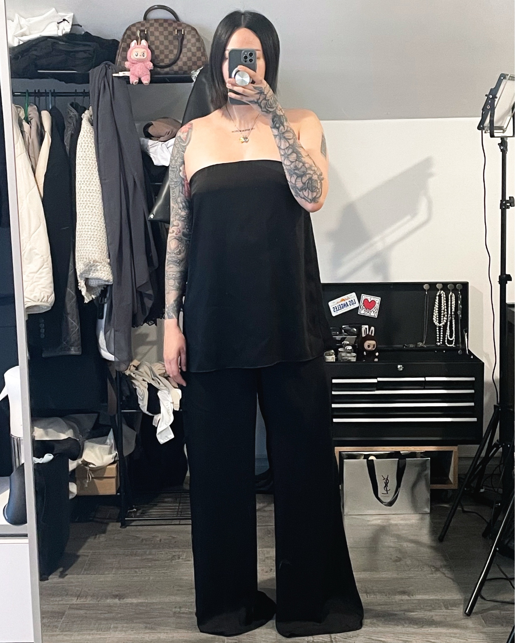 ZARA high waisted flowy black pants size medium. True to size. Saw these in store not expecting much but once I tried them, it was an instant buy. So comfy, very high waisted and it paired perfectly with their strapless satin top here. It was so flowy, and when I say high waisted, I mean REALLY high waisted. I’m 5’7. I liked that I can pull it down or up to adjust how low I wanted it to be. I love the look of the long and slouchy so much that it can touch the floor. I love that look. #widelegpants #flowypants #summeroutfit #allblackoutfit #comfypants #resortwear #matchingoutfit #vacationoutfit

#LTKStyleTip #LTKFindsUnder100 #LTKWorkwear