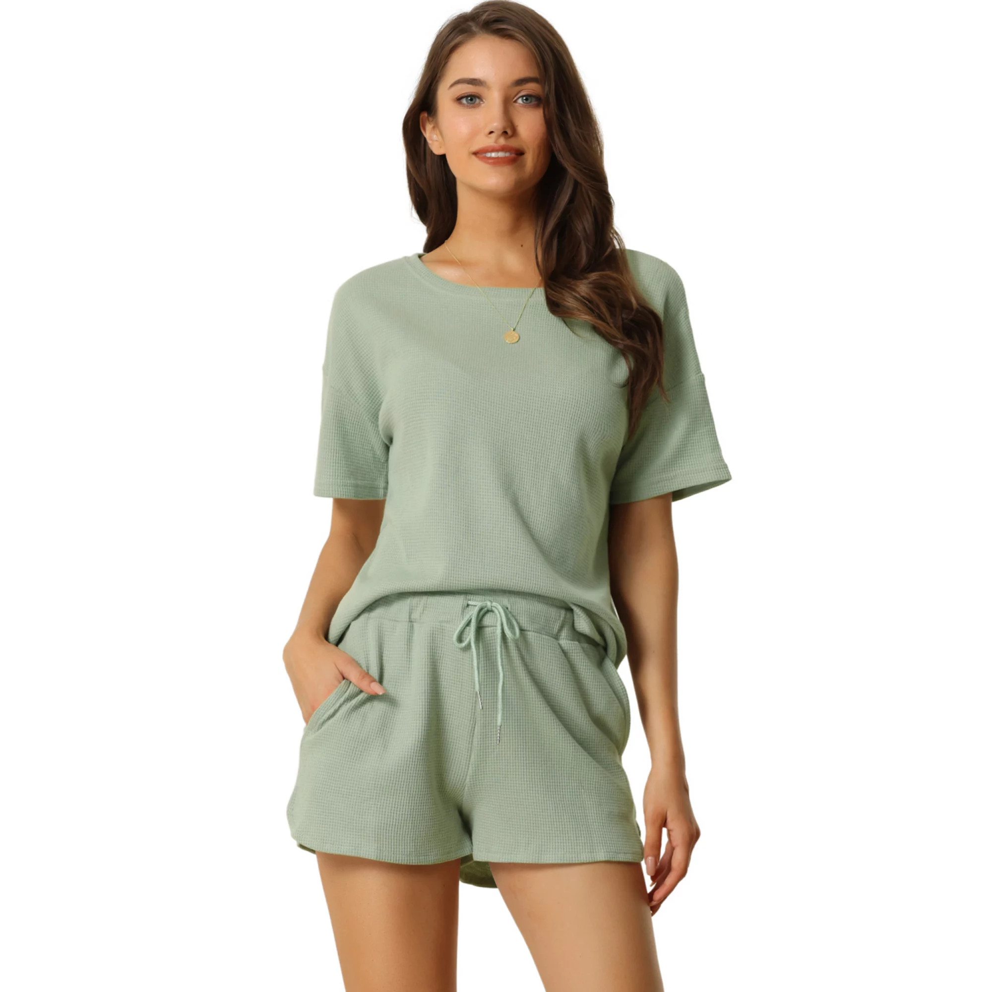 Women's Short Sleeve Pullover Top with Shorts Casual Waffle Knit Loungewear Set | Kohl's