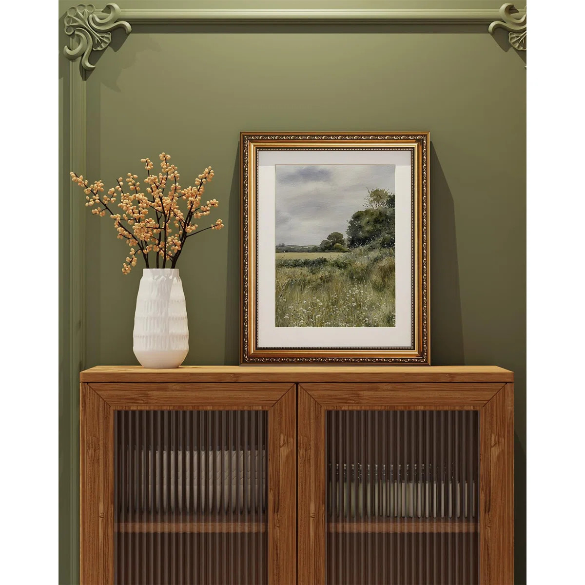 Vintage Gold Framed Meadow Landscape Wall Art, Rustic Country Canvas Print with Antique Frame, Vi... | Wayfair North America