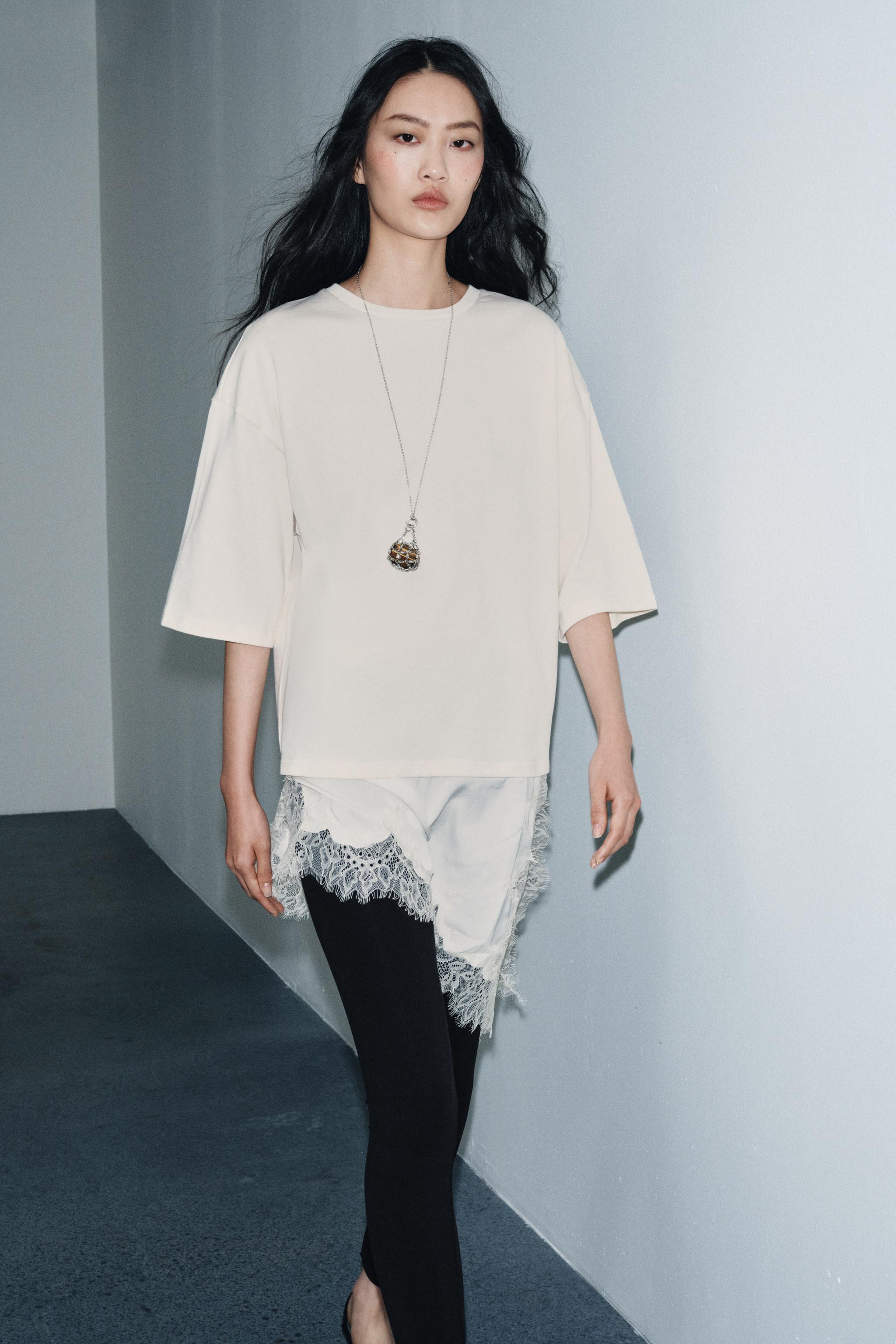 COMBINATION LACE T-SHIRT | Zara US