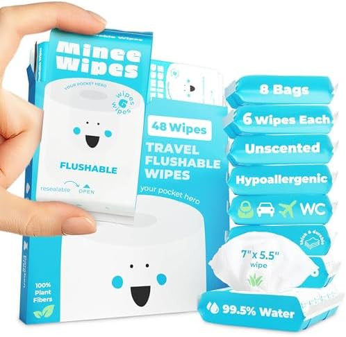 Impossibly Compact Travel Flushable Wipes - 99.5% Water and Aloe - Safe for Sensitive Skin, Hypoa... | Amazon (US)