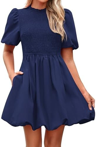 KIRUNDO Smocked Boho A Line Mini Dress Short Dresses | Amazon (US)