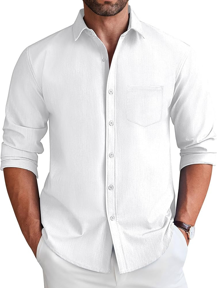 COOFANDY Men's Long Sleeve Button Down Shirt Wrinkle Free Untucked Dress Shirt Casual Denim Shirt | Amazon (US)