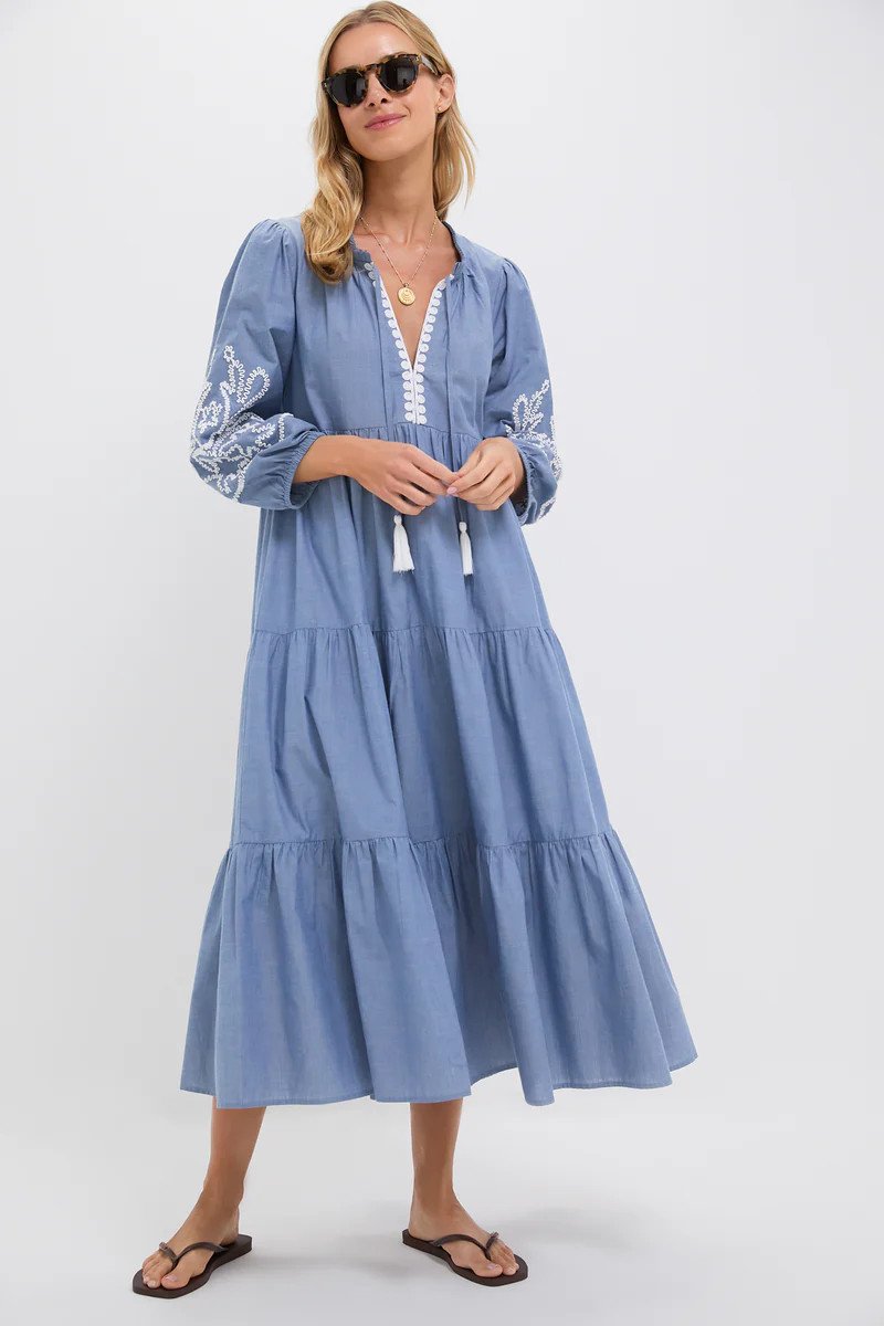 Embroidered Chambray Long Sleeve Salty Paloma Caftan | Tuckernuck (US)