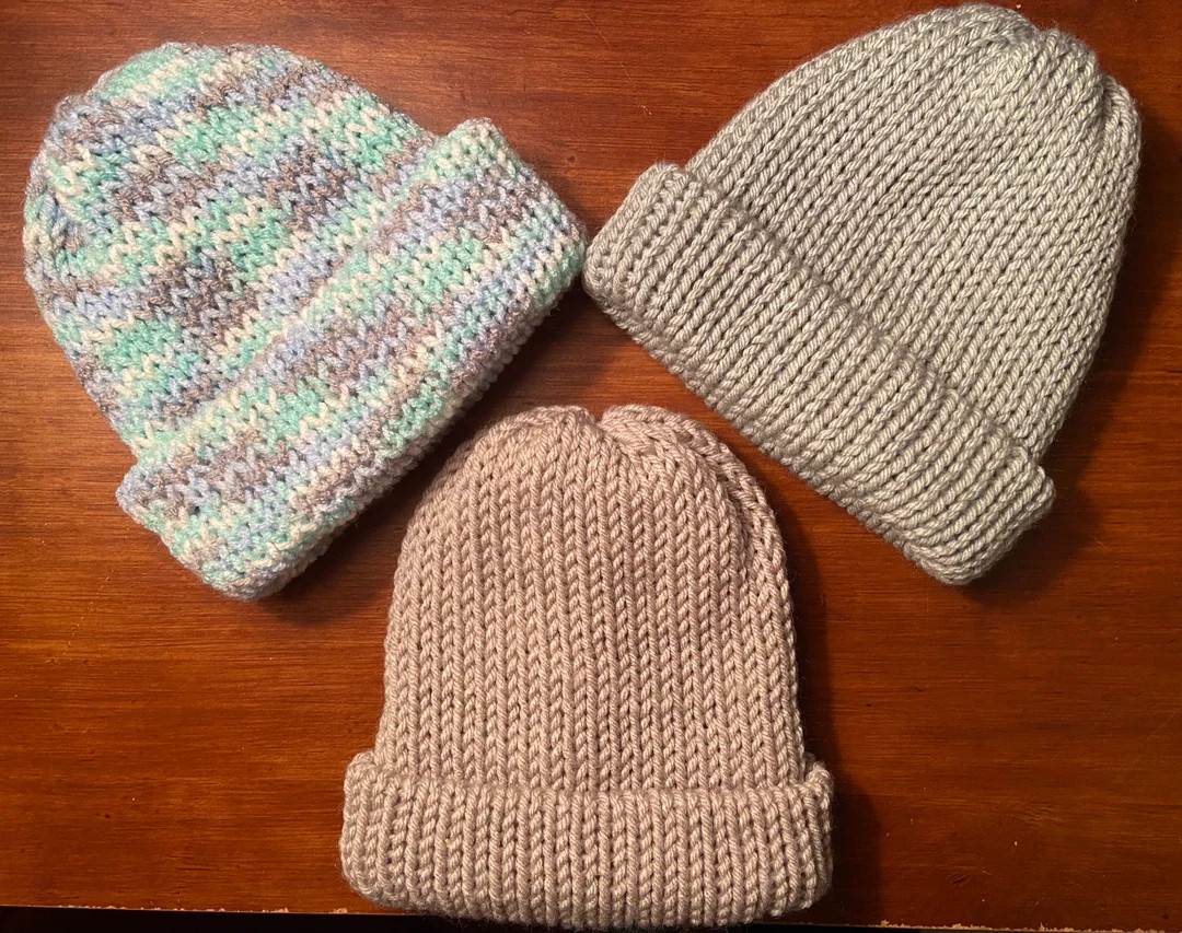 Knit Baby Beanie: Double Layer Acrylic Brimmed Hat (0-3 Month) - Etsy | Etsy (US)
