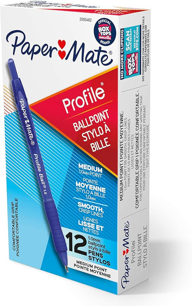 Paper Mate Ballpoint Pen, Profile Retractable Pen, Medium Point (1.0mm), Blue, 12 Count | Amazon (US)