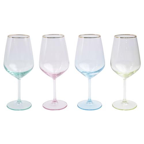 Vietri Rainbow Modern Classic Assorted Wine Glass - Set of 4 | Kathy Kuo Home
