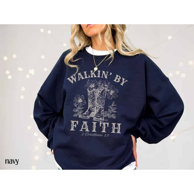Christian Cowgirl Sweatshirt, Horse Lover Gift, Western Bible Verse Shirt, Jesus Walkin' By Faith... | Walmart (US)