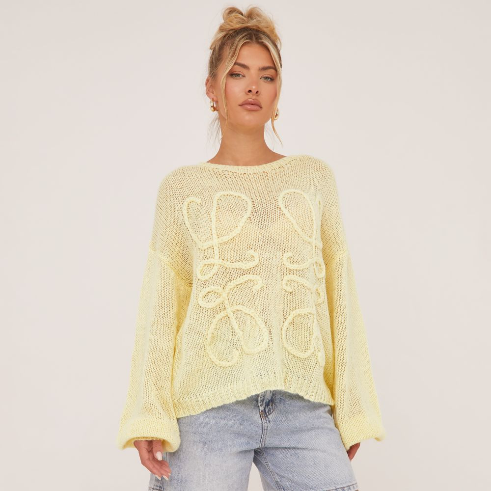 Long Sleeve Swirl Detail Jumper In Lemon Knit | EGO (UK)