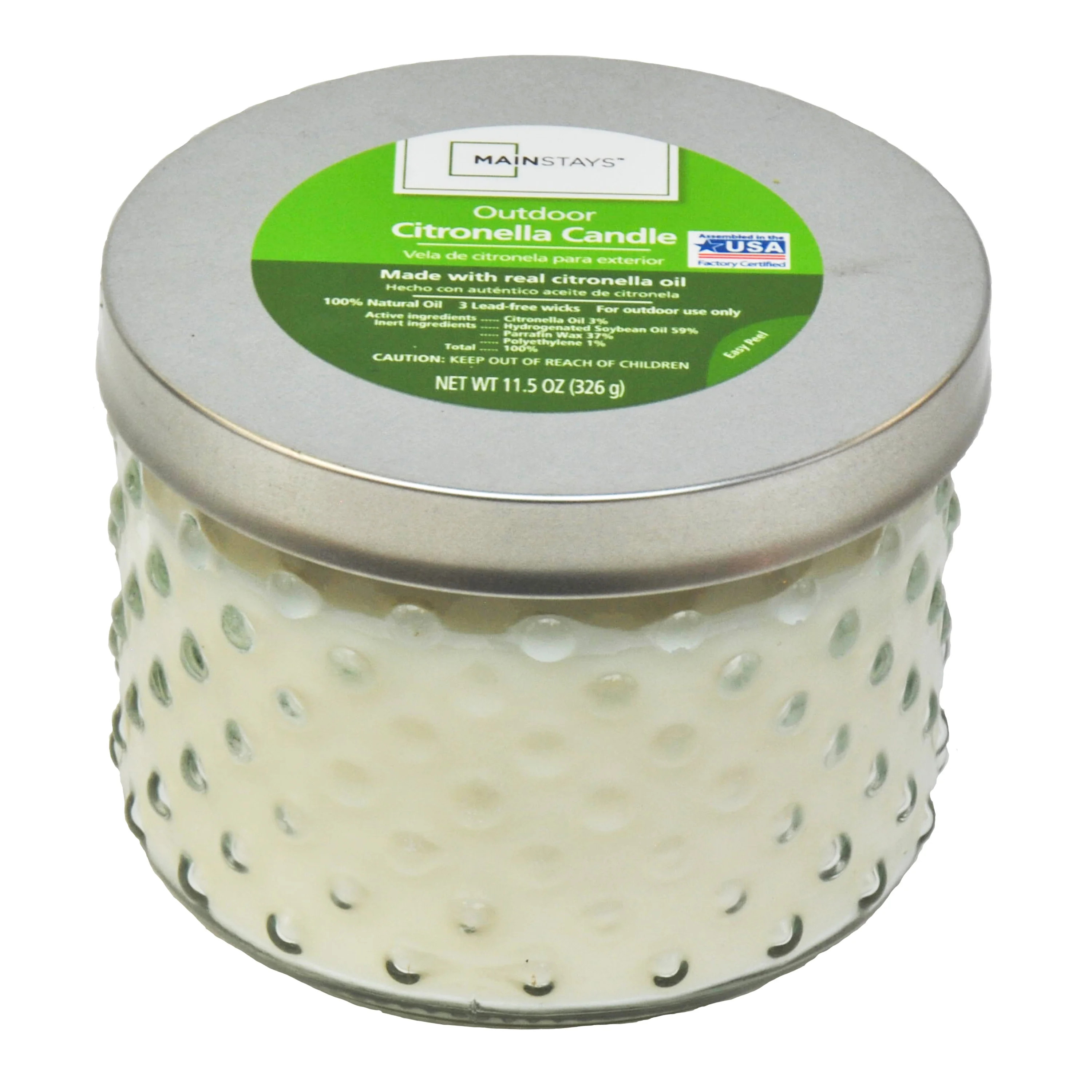 Mainstays Outdoor Hobnail White Citronella 3-wick Candle, 11.5 oz - Walmart.com | Walmart (US)