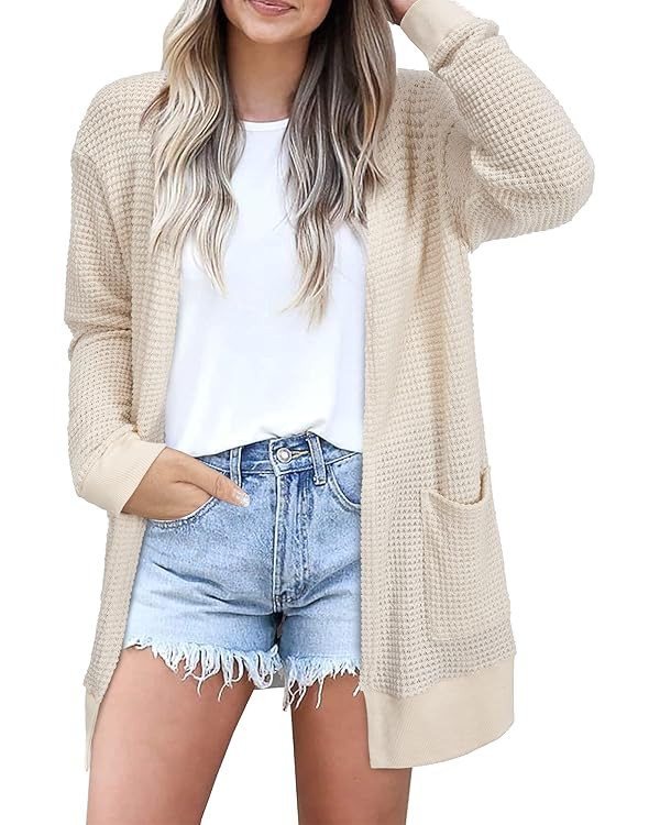 STYLEWORD Women's Fall Fashion Cardigan Sweater Lightweight Open Front Long Casual Outfits with P... | Amazon (US)