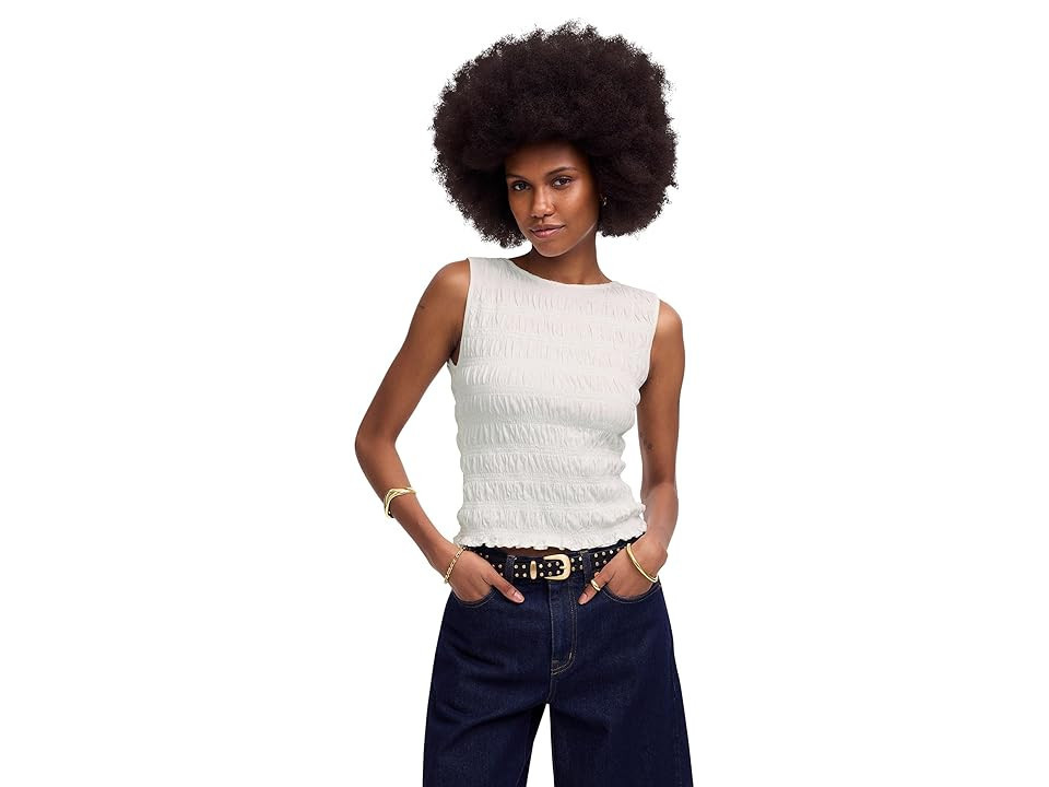 Madewell Sachi Smocked Tank Top Women's Clothing White : 2XL (Women's 18), Cotton/Linen | Zappos